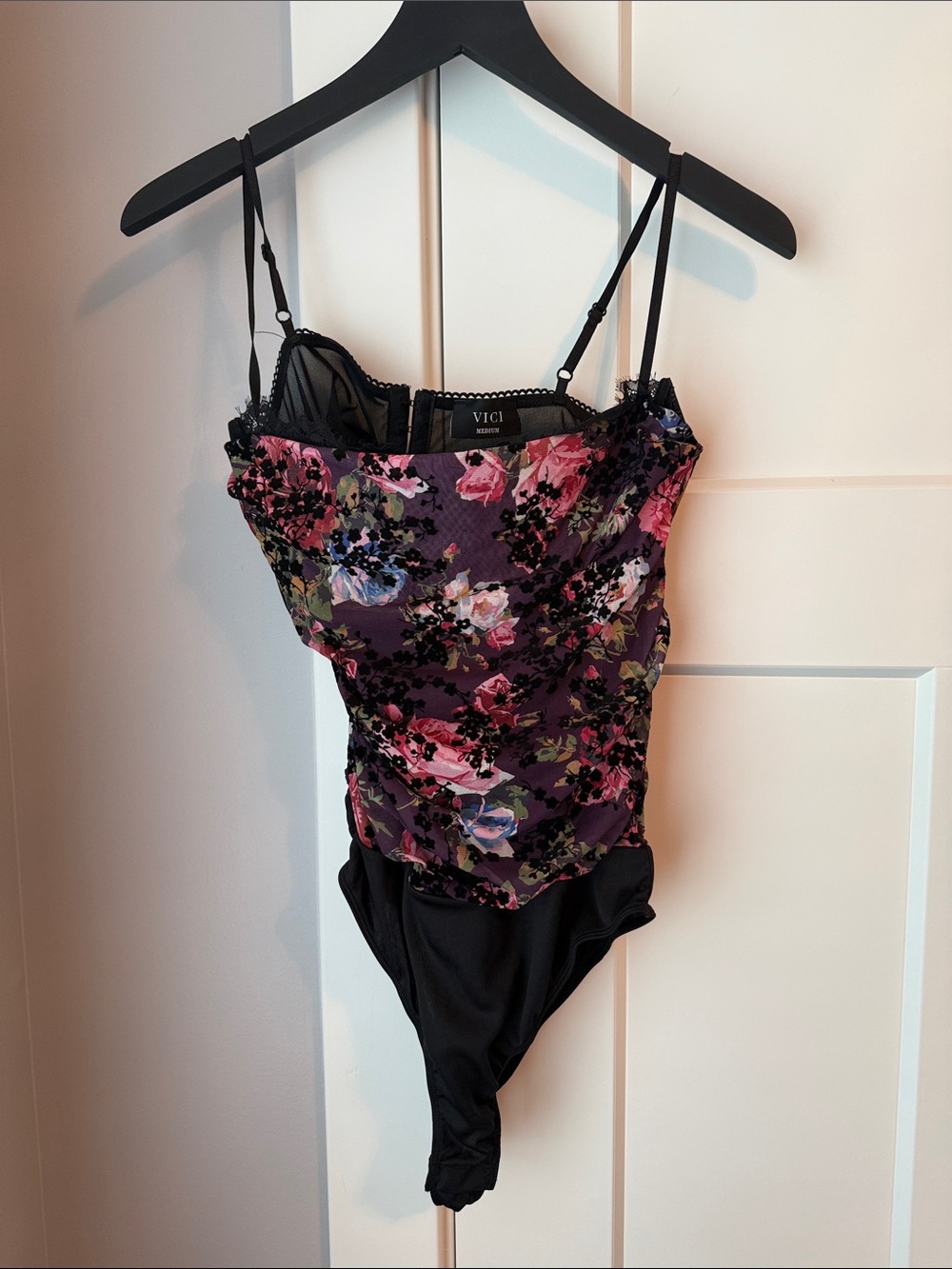 NWOT (came that way) VICI Floral Mesh One-Piece in Purple and Black medium